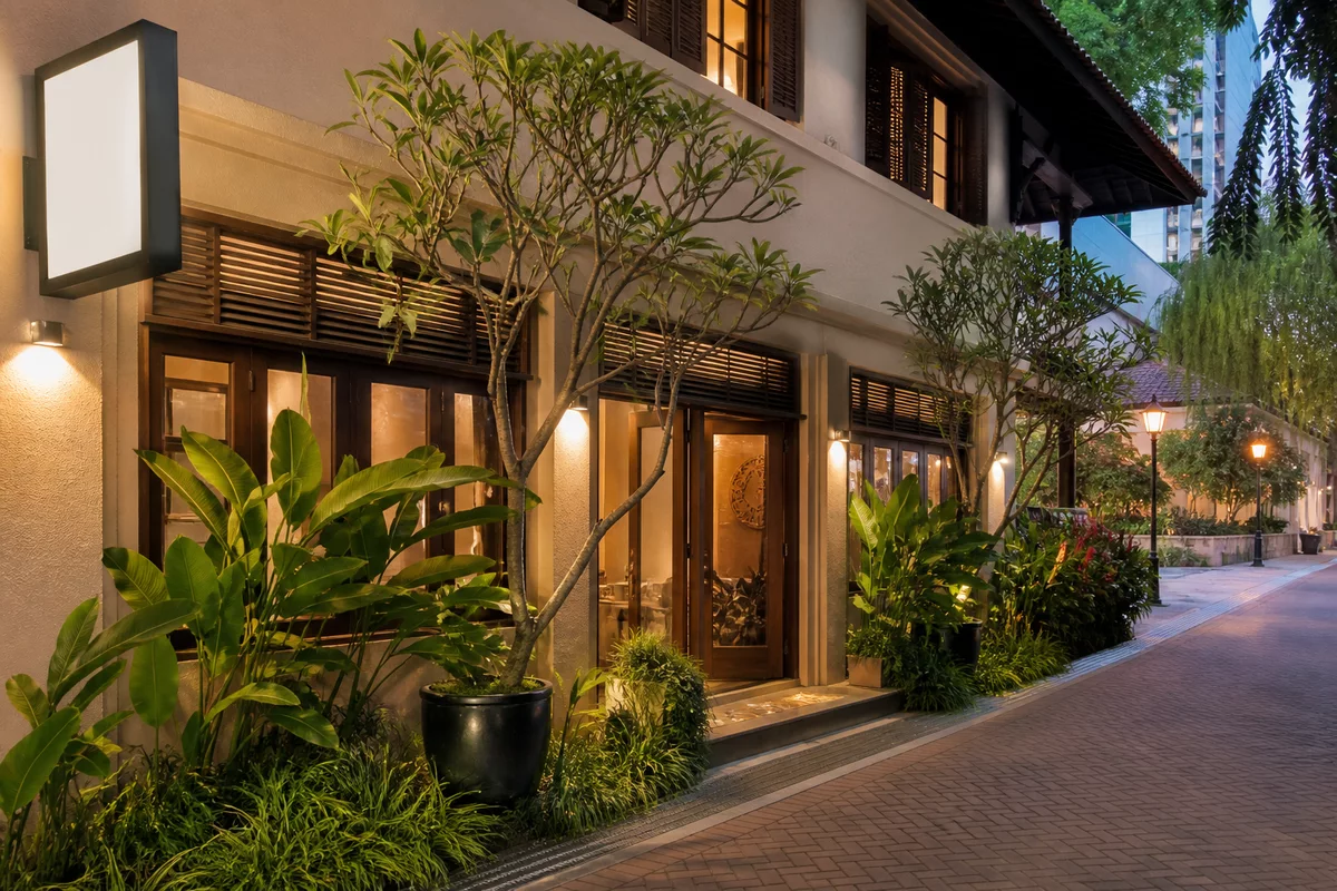 Professional evening massage and wellness spa in Singapore with a calm welcoming entrance